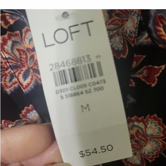 Loft Black Floral Peasant Blouse, New with Tag, Size M - Picture 5 of 7